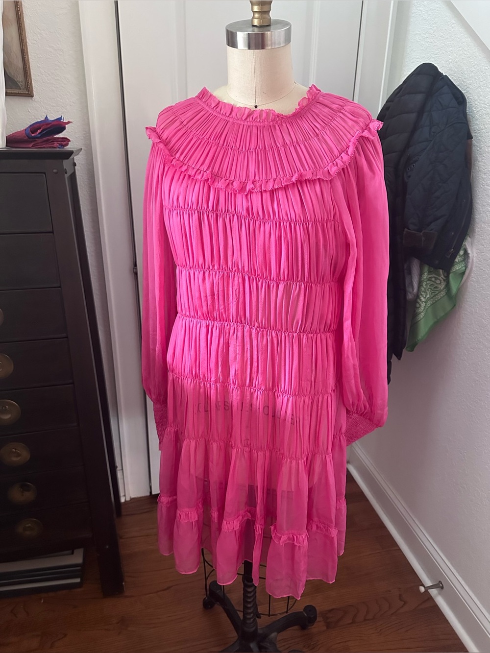 Ulla Johnson Silk Pink Ruffled Pleated Dress - Picture 3 of 11